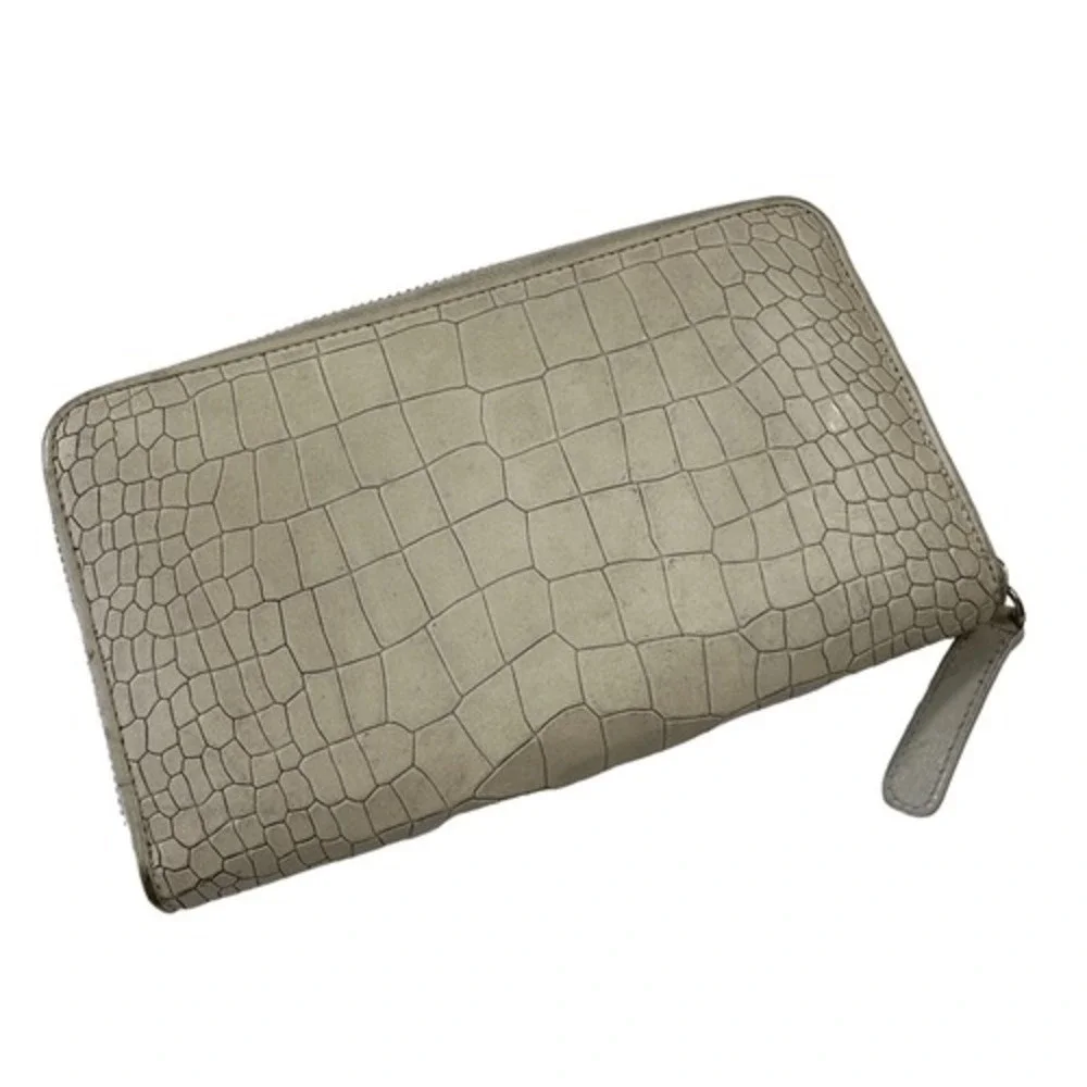 Oroton Embossed Leather Zip Wallet in Ivory Croc